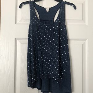 Blue with white polka dot racer back high-low tank